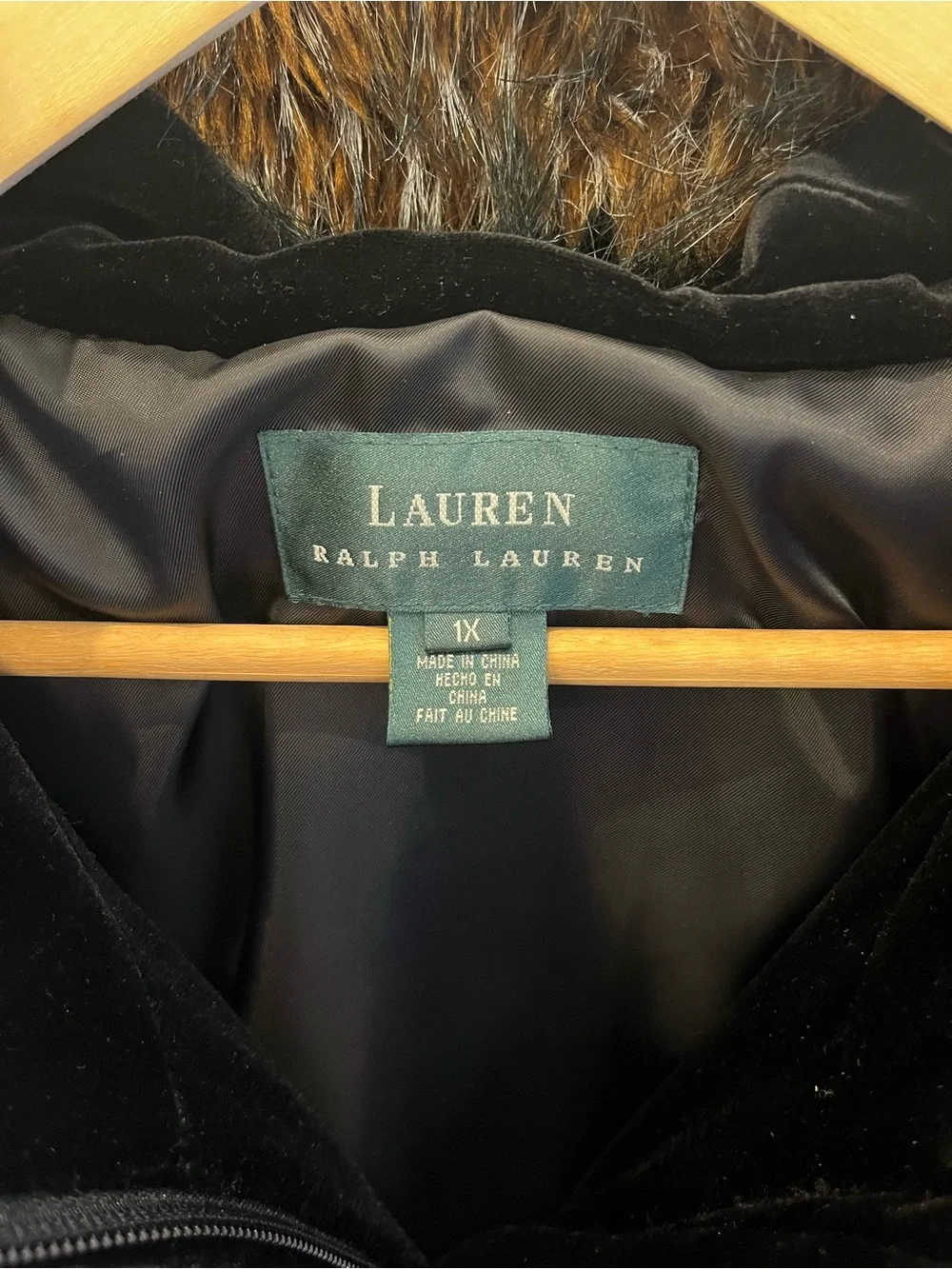 LAUREN RALPH LAUREN Silk Velvet Hooded Parka-sz XL